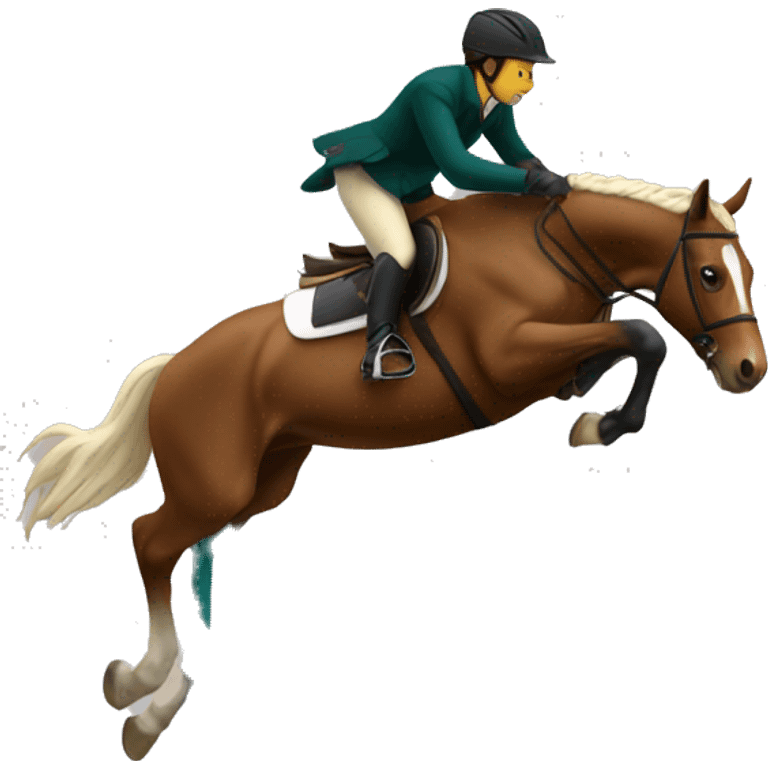 A rider on a horse jumps over a barrier emoji