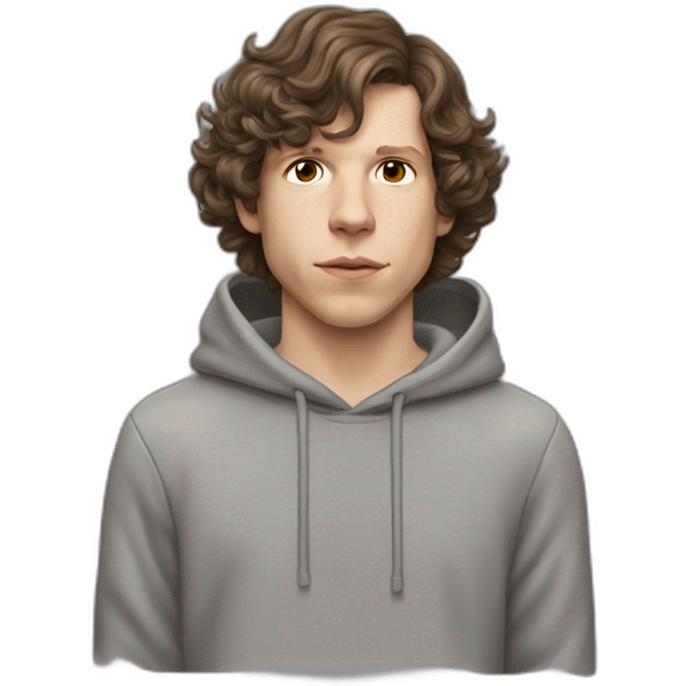 Jesse Eisenberg grey hoodie brown hair emoji