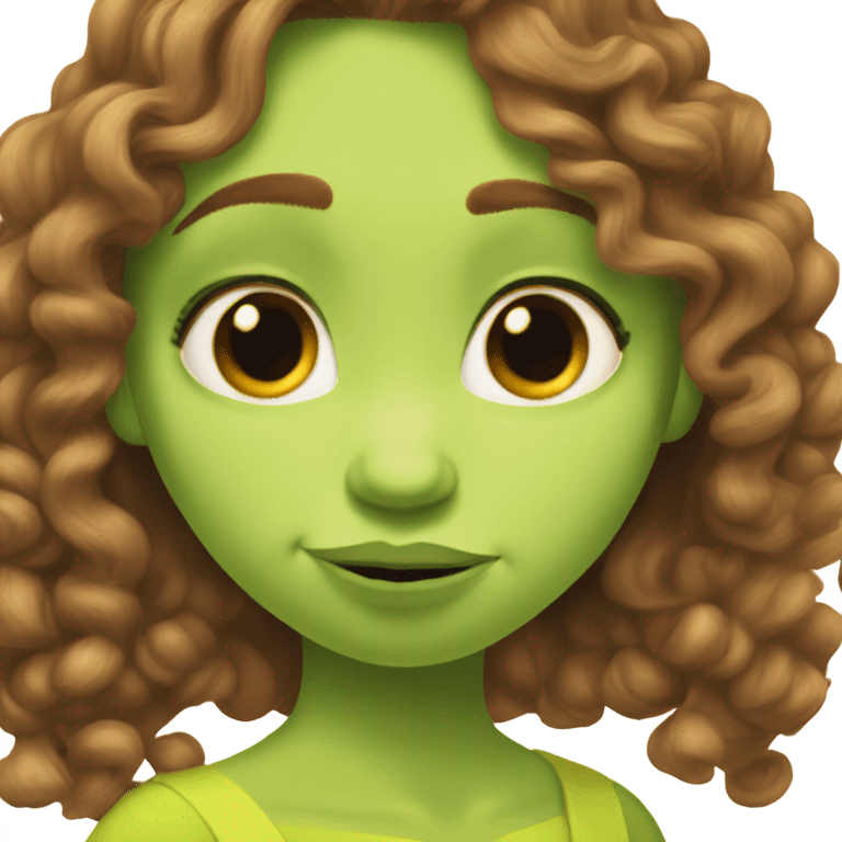 Shrek kissing white girl with curly brown hair emoji