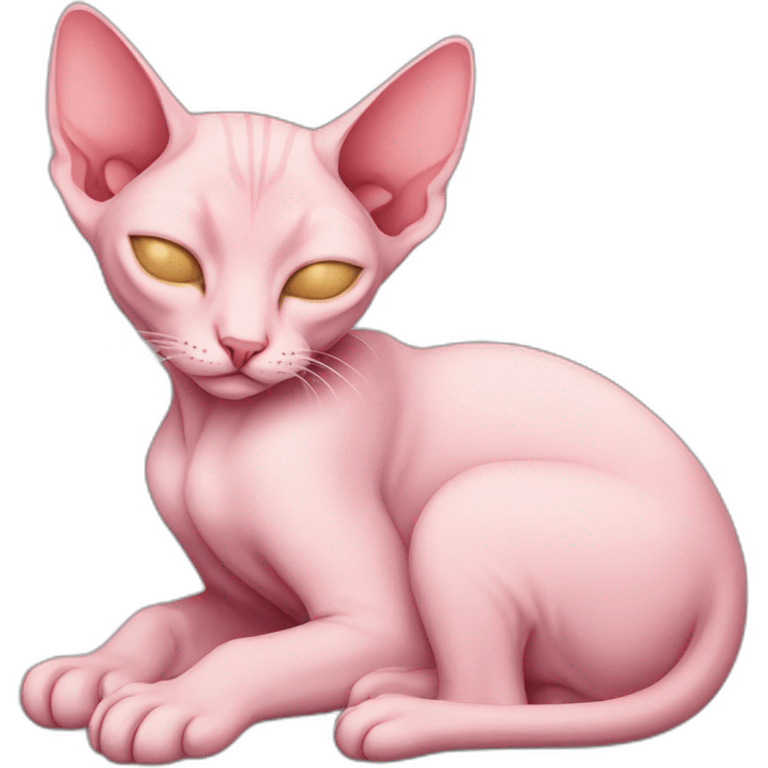 pink sphinx cat sleeping full body emoji