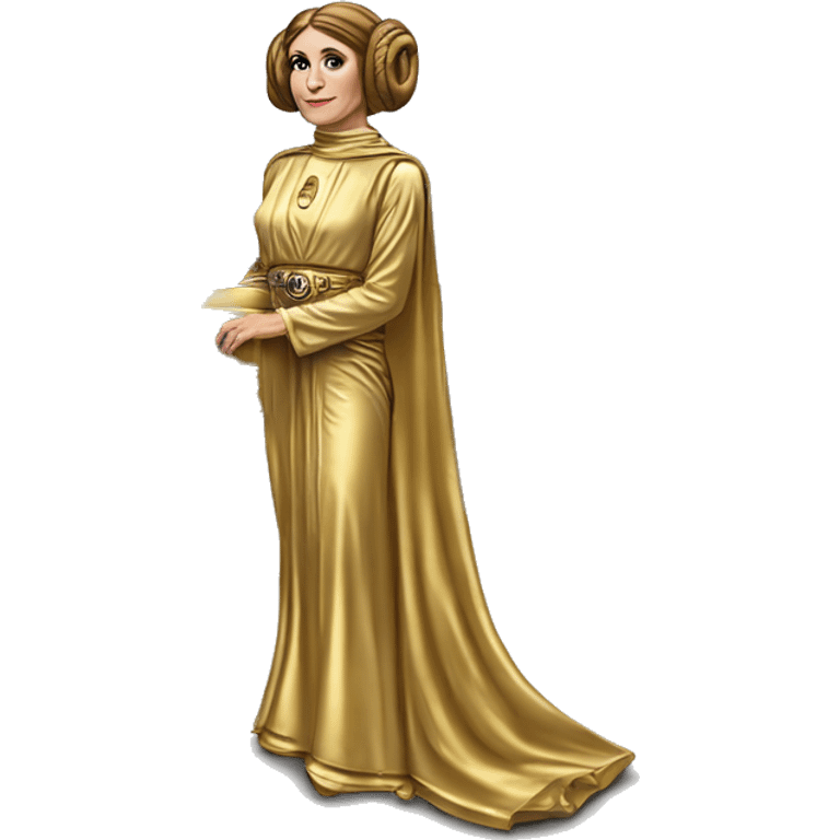 Side view of 1976 very very long 40 foot long mail delivery truck shaped like Princess Leia in gold outfit shaped emoji