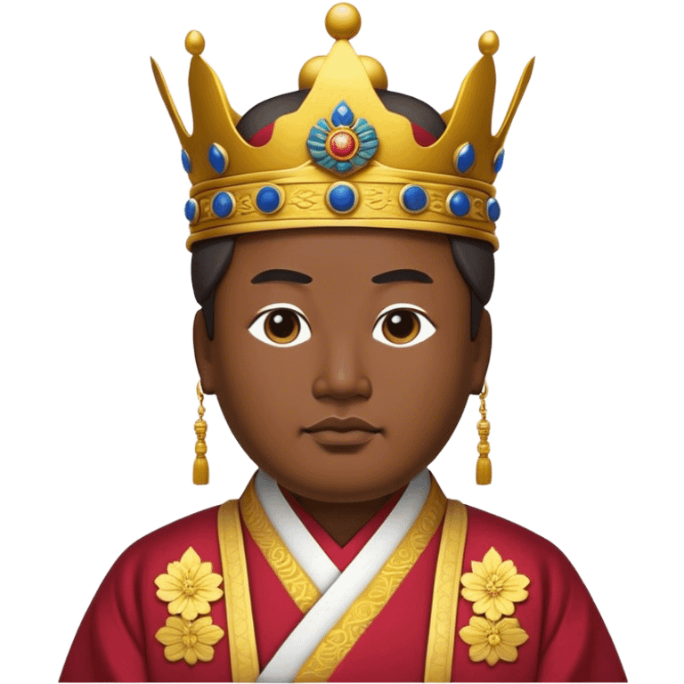 Cinematic Realistic King Sejong Portrait Emoji, depicted as a wise benevolent monarch in traditional Korean royal attire with a thoughtful gaze, rendered with intricate textures and regal soft lighting that captures his historical significance. emoji