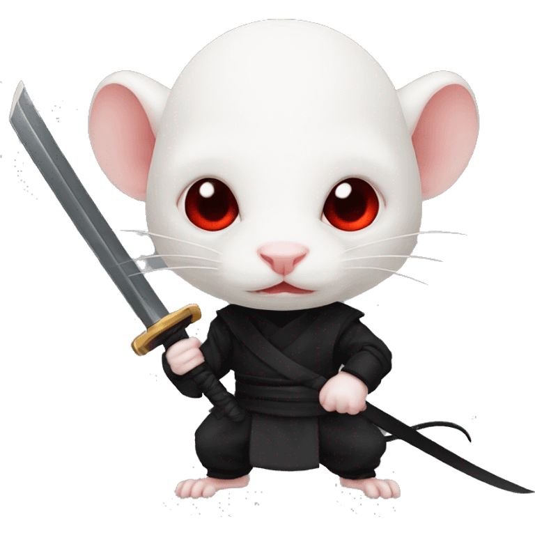 Albino rat red eyes, black ninja costume, dramatic pose, holding sword emoji