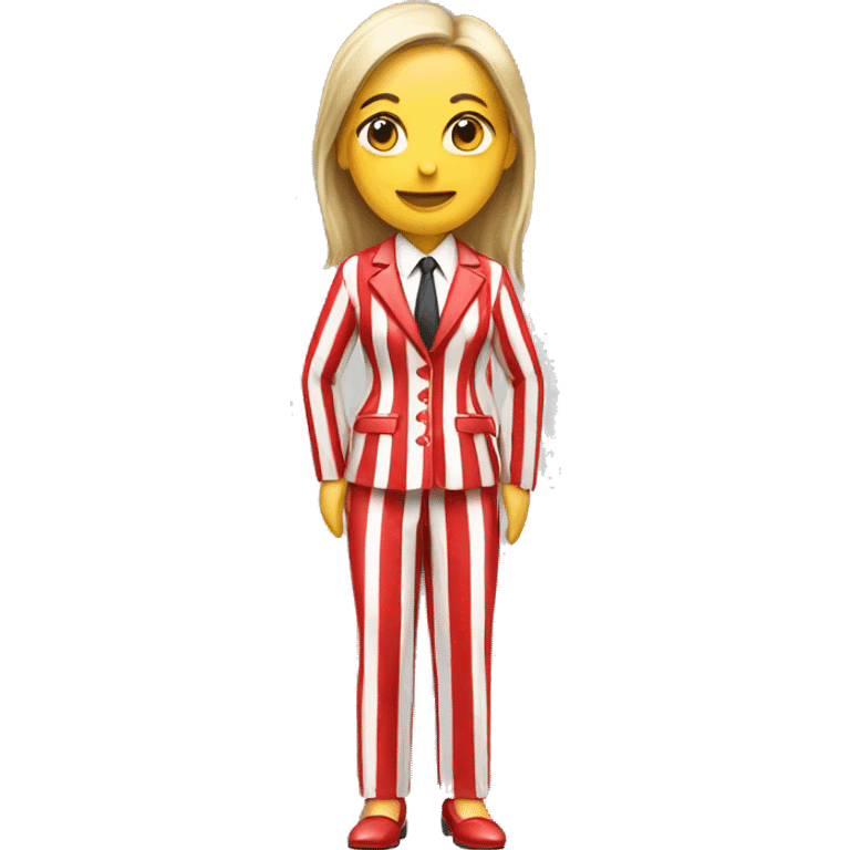 Female wearing red and white vertical striped suit emoji