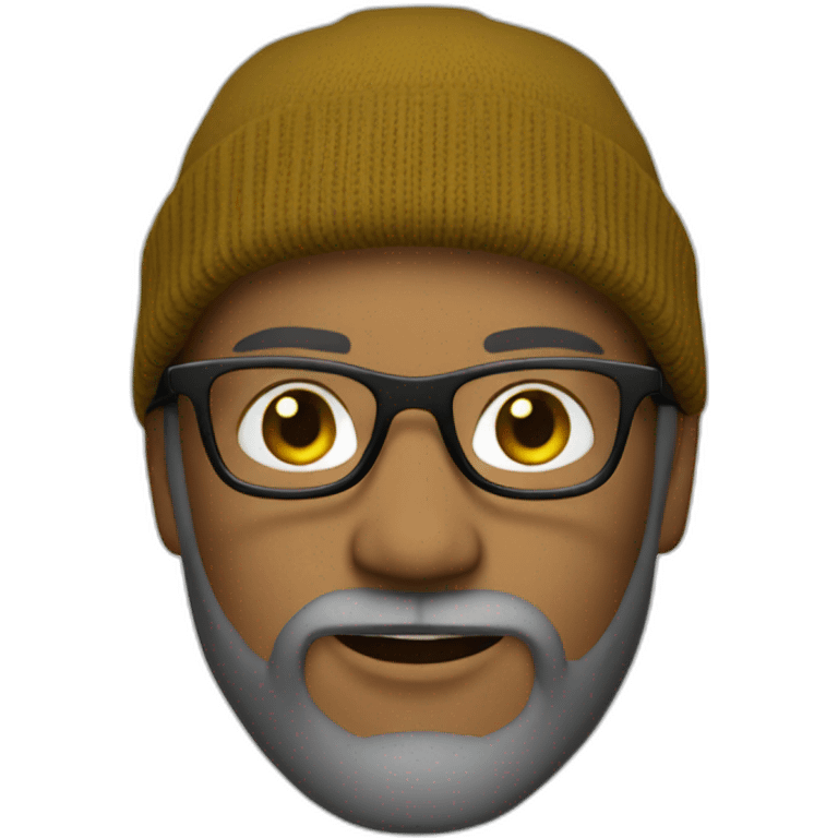 brown bearded white guy with clear framed glasses wearing yellow beanie black shirt emoji