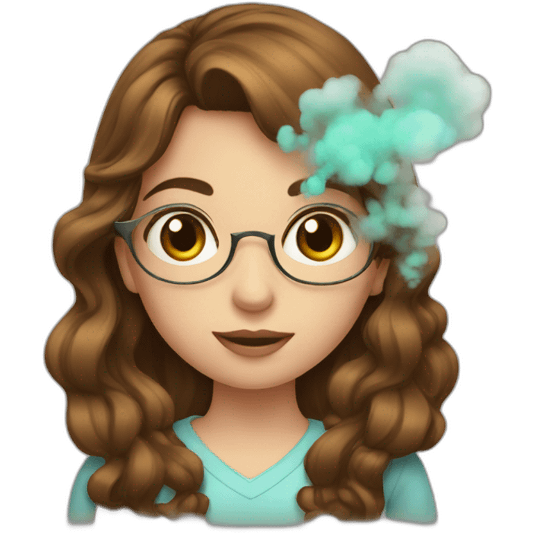 a girl with brown hair and a bow using a vape emoji