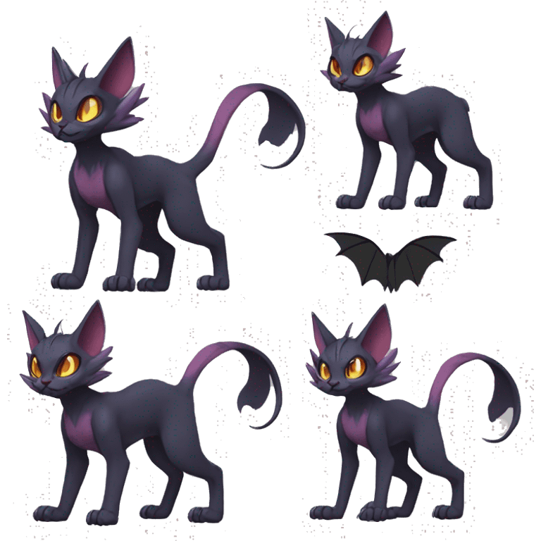 Black edgy Noivern-Litten-Sphynx-Lykoi-Caracal-cat-Fakemon full-body emoji