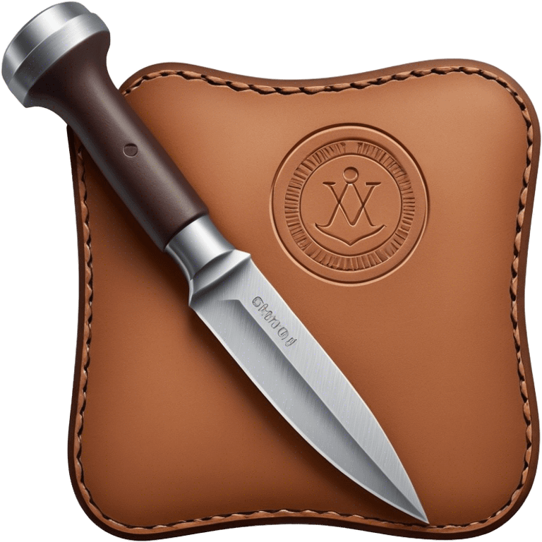 Leatherworking icon, piece of raw leather with started engraving, engraving tool or chisel, stamp or press, textured surface, minimalistic style, clean lines, transparent background. emoji