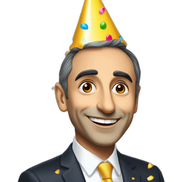 Happy Eric Zemmour with a party hat and confettis emoji