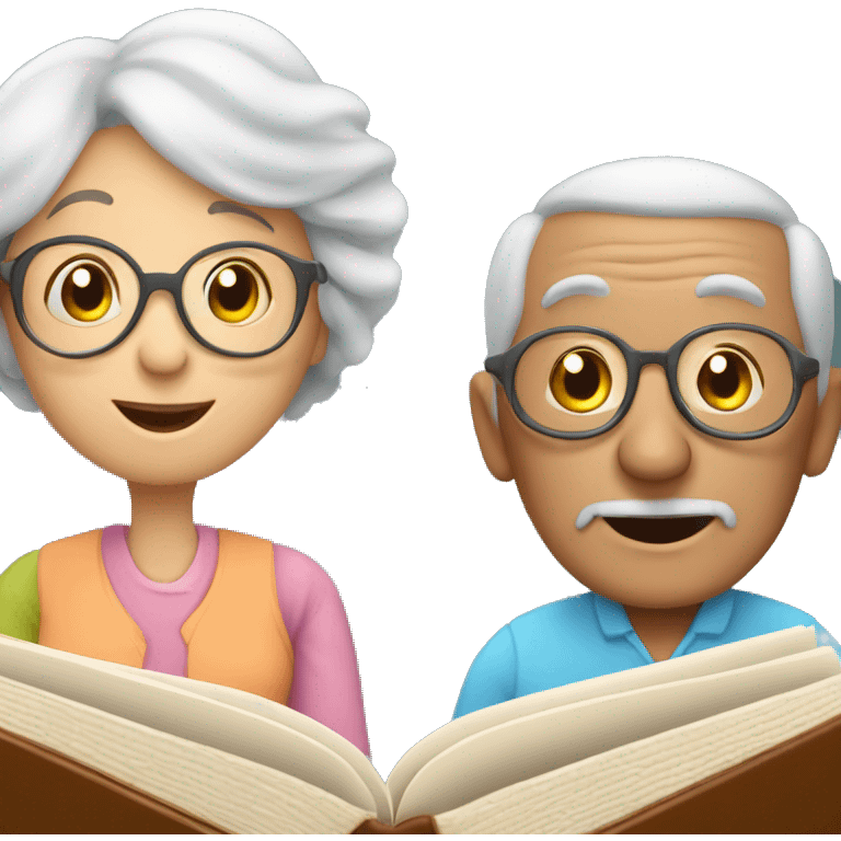 Granny, grandpa, mother, father, siblings are reading a book  emoji