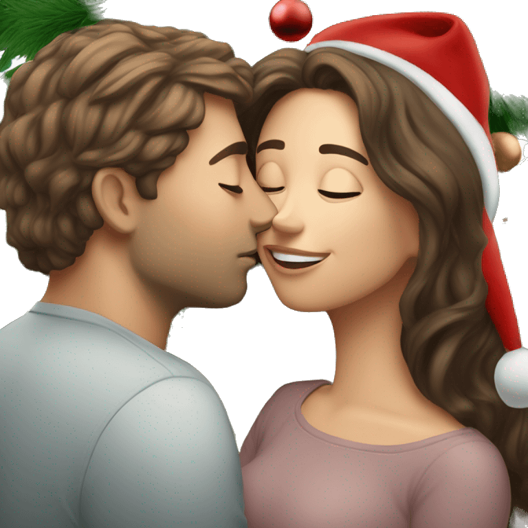 Me being a white brunette man  and my girlfriend who is a white brunette kissing underneath the largest Christmas tree  emoji