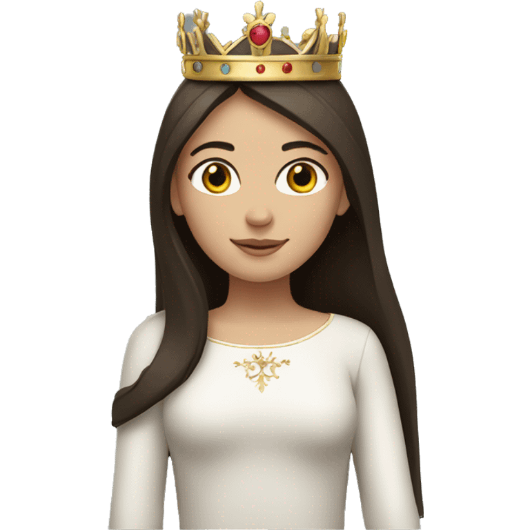 European girl with dark brown straight hair is wearing a crown  emoji