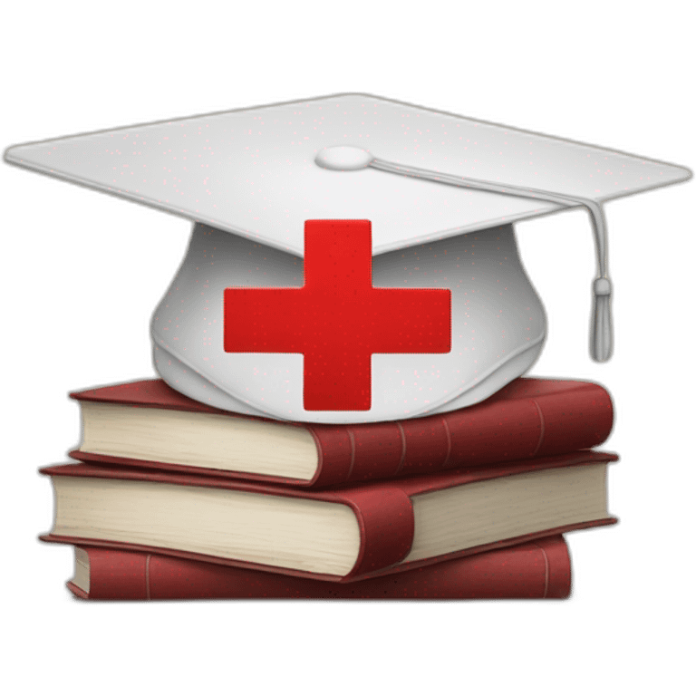 White Student cap with red medical cross On a stack of books emoji