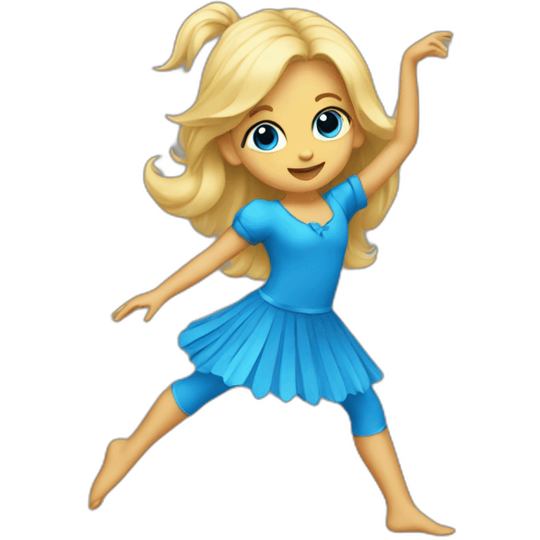 little blonde girl dancing in a blue bird costume emoji