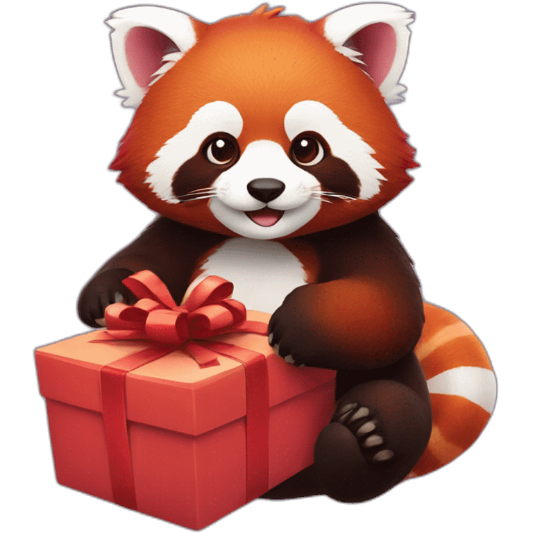 The red panda is holding a gift emoji