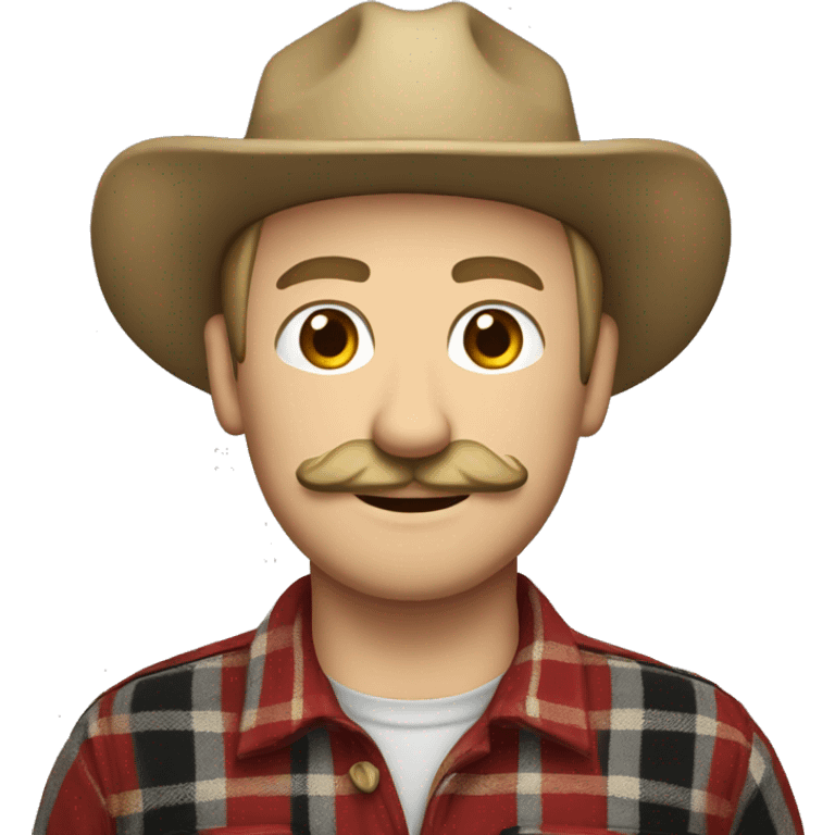 blond-haired, brown-eyed 44-year-old man with a mustache and ponytail and wearing a corduroy cap and a plaid shirt emoji