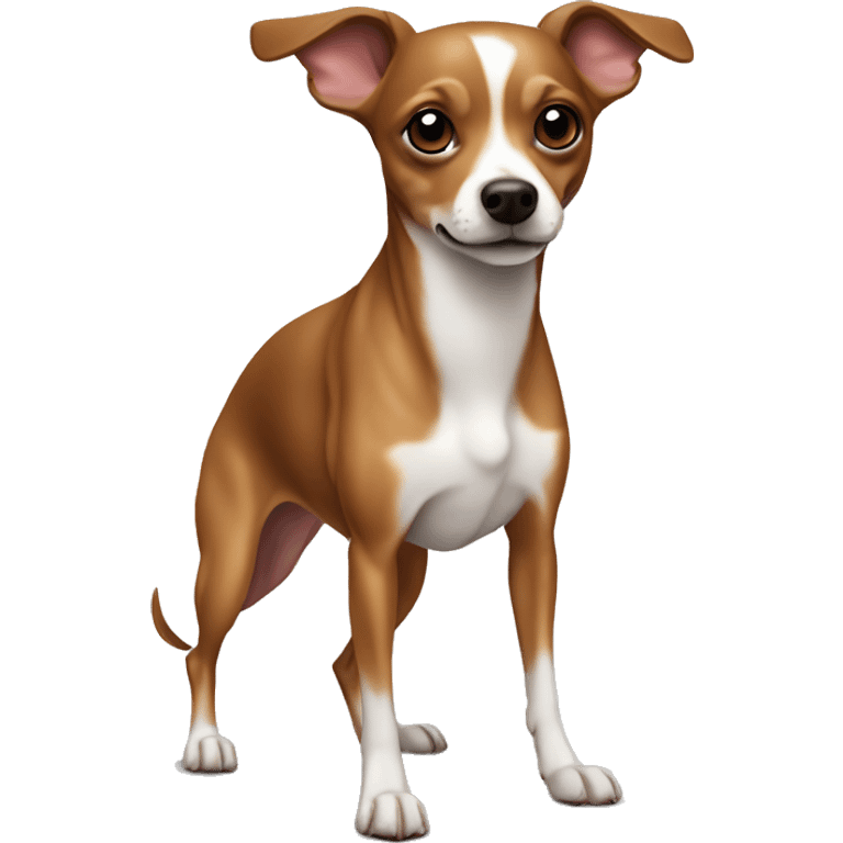 Reddish brown chihuahua whippet mix only white on chest and paws  emoji