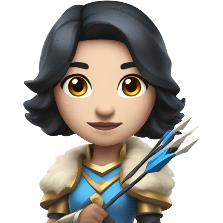 Clash royale the tower princess , white skin , black hair with bow and 3 arrows emoji