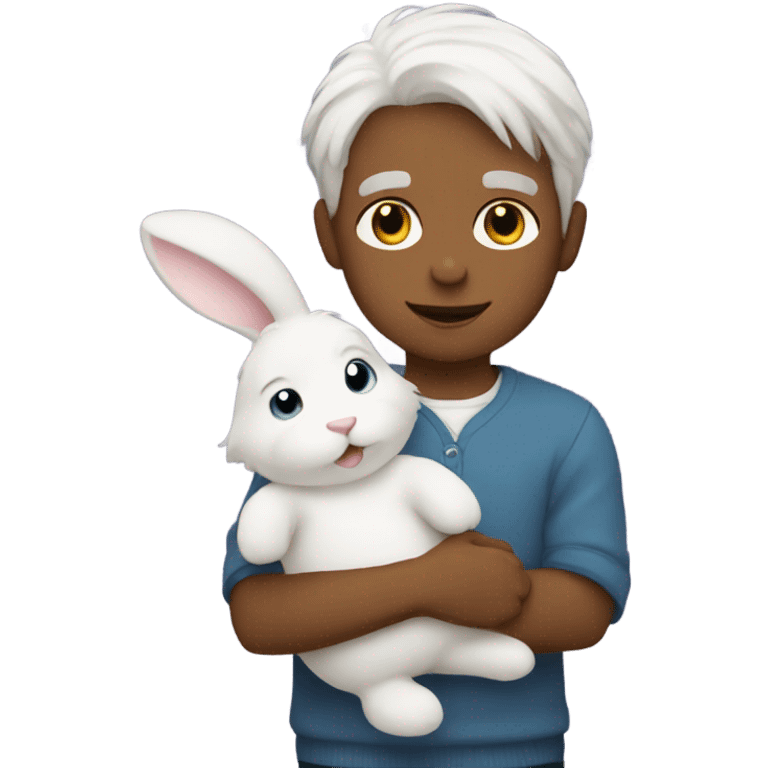 White haired boy with bunny emoji