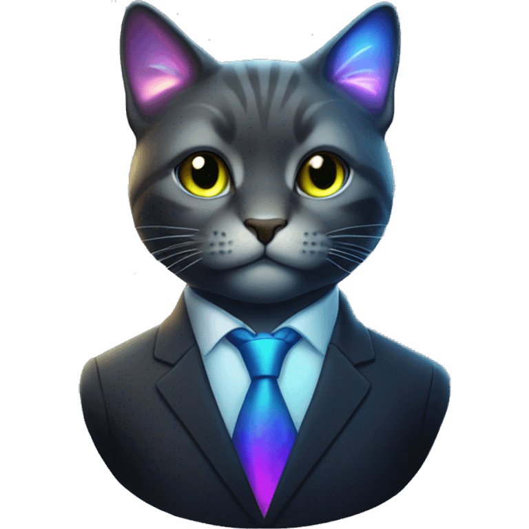 Cat wearing Dark iridescent business suit glowing emoji