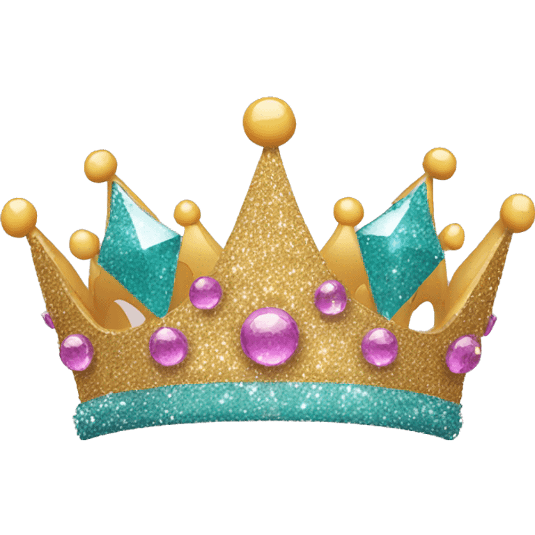 glittery crown with happy face on it emoji