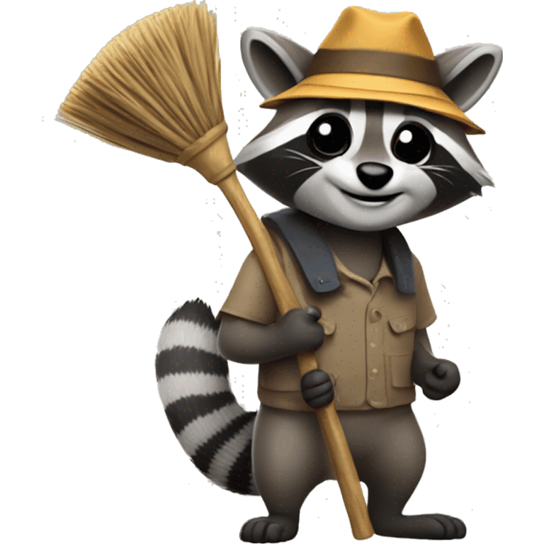 a raccoon with a broom in his hands emoji