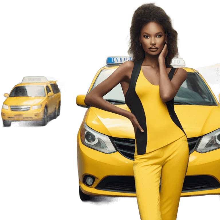 Photo of Victoria secret model posing by a taxi  emoji