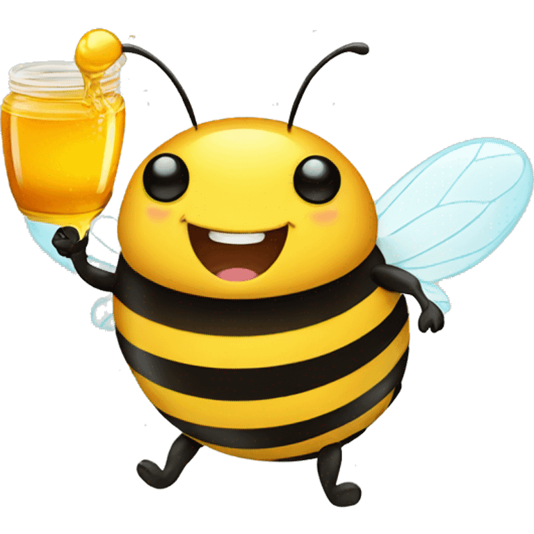 a happy and extra fat bee drinking honey emoji