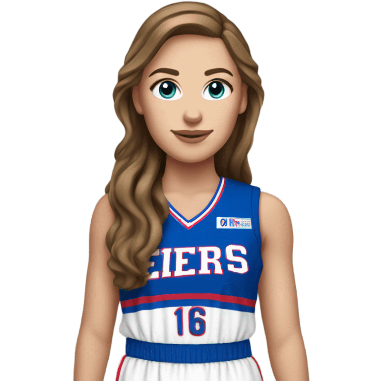 brown hair white girl with blue eyes in a 76er uniform emoji