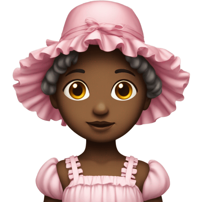 Little girl with pink frilly flower dress and little bonnet on head  emoji