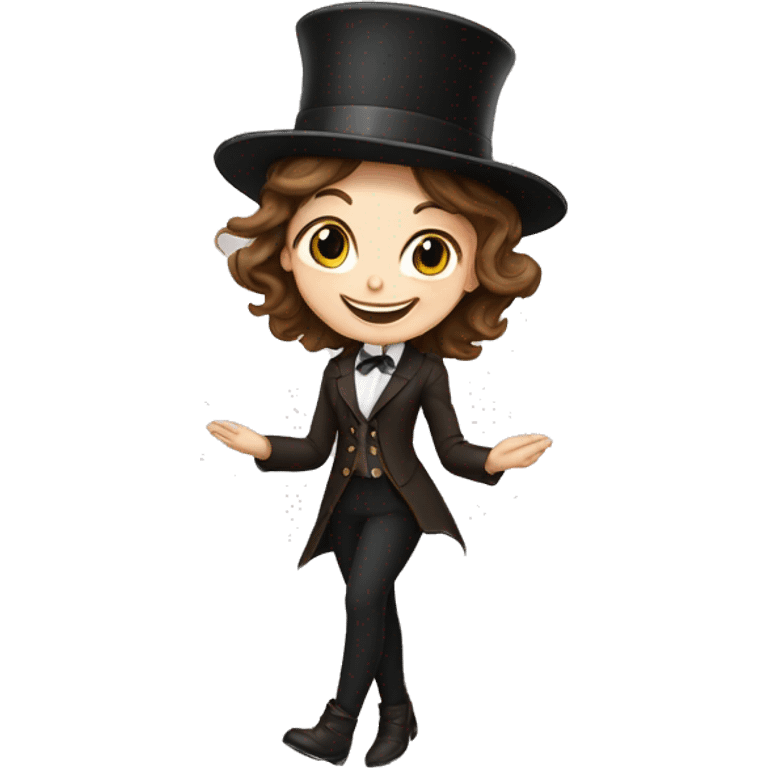 happy white girl - brown hair- magician- top hat emoji