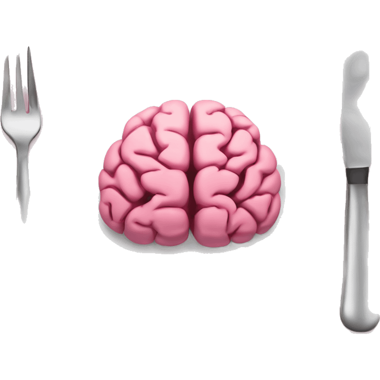 A white food plate with a knife and fork on either side. A pink brain is on the plate emoji