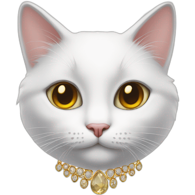 white Cat with big jewellery emoji