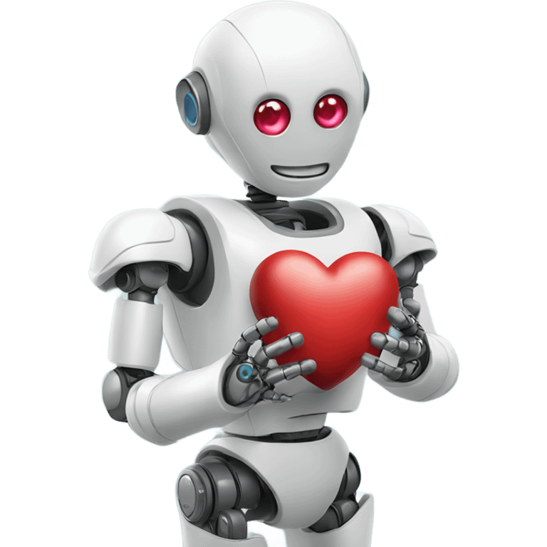 the robot holds a heart in its hand emoji