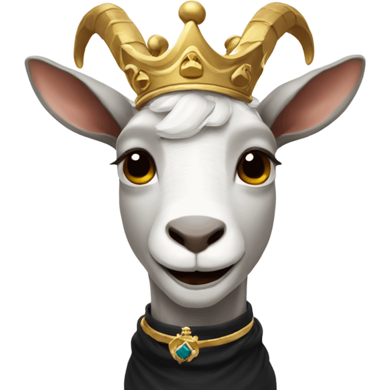 Goat with horns wearing a black sweater and royal crown emoji