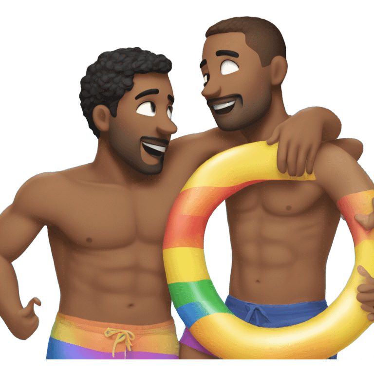 Gay couple hugging in a pool shirtless emoji