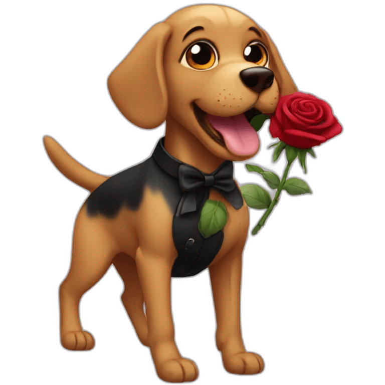 dog carrying a black rose emoji