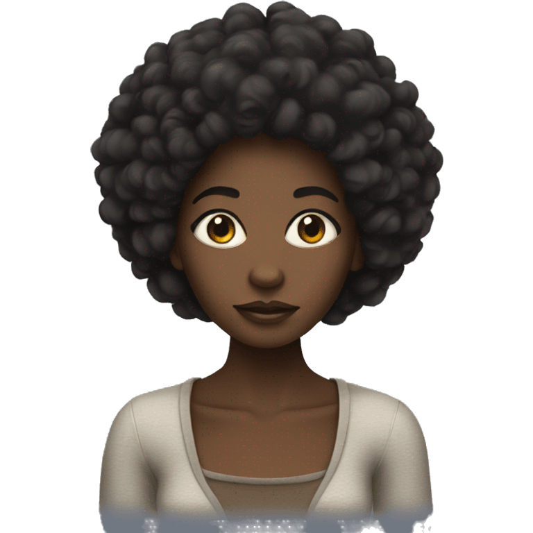 black skin girl with afro and allons eyes emoji