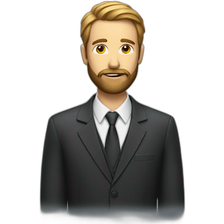 a man with a beard in a suit with a pencil behind his ear emoji