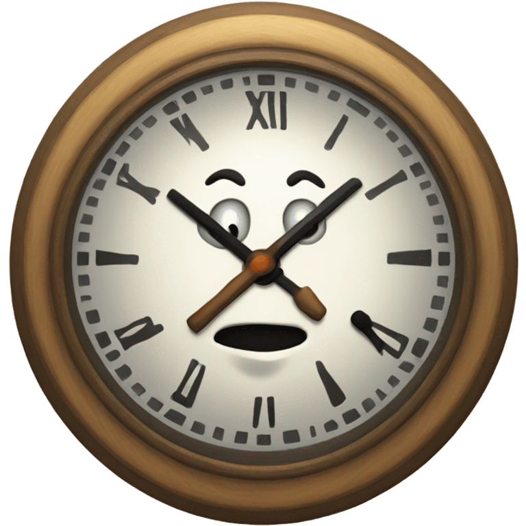 A clock with a creepy face emoji