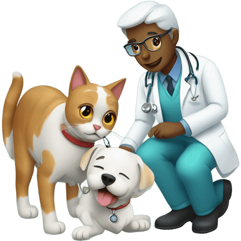 doctor cat treating a dog patient emoji