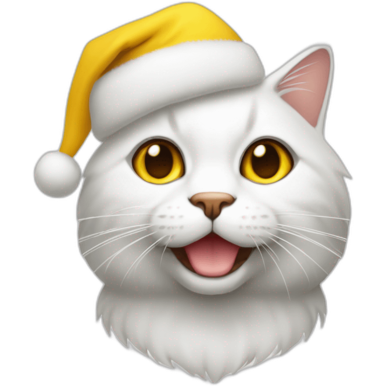 un gato blanco con amarillo que tiene puesto una gorra de navidad emoji