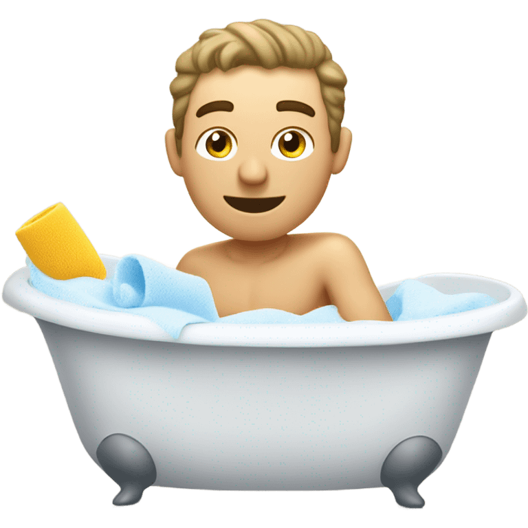 white man bathing with washcloth and soapy bucket emoji