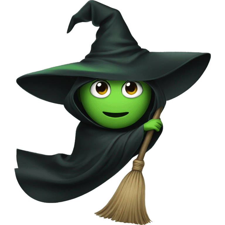 Broom Flying green witch with black big cape extending like a v shape emoji