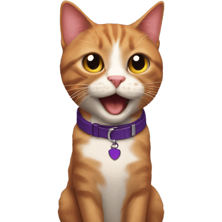 A red-haired cat in a purple collar got a little dirty in the black earth emoji