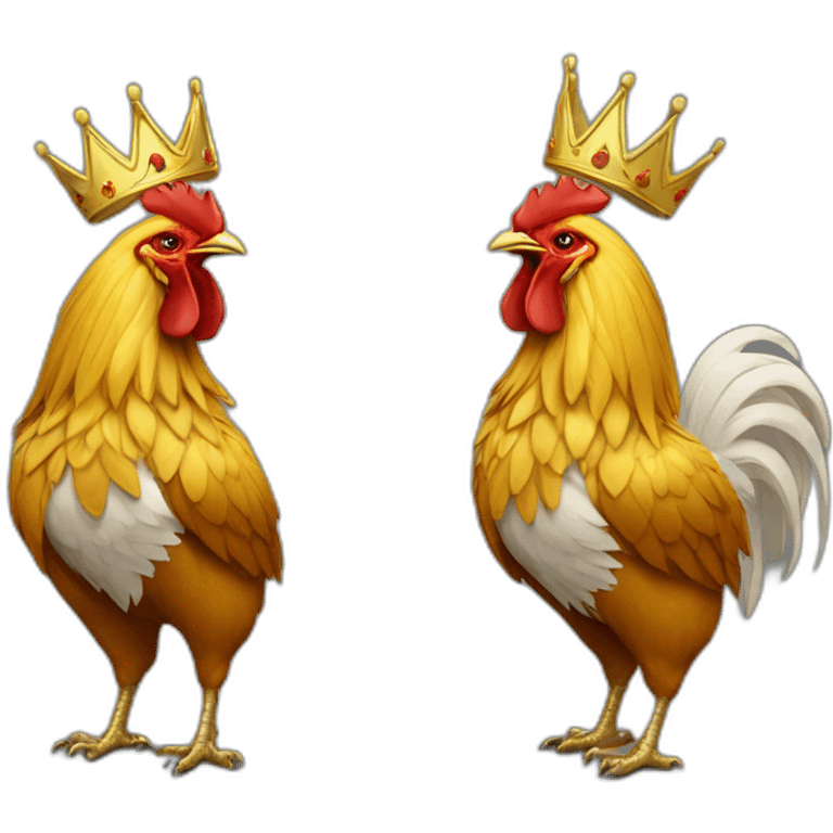 proud and howling golden rooster with a crown on its head emoji