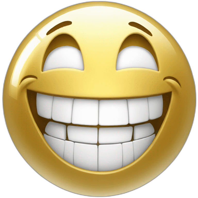 3D glossy sphere laughing face, gold with white teeth emoji