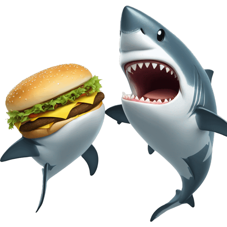 Two sharks fighting for a hamburger  emoji