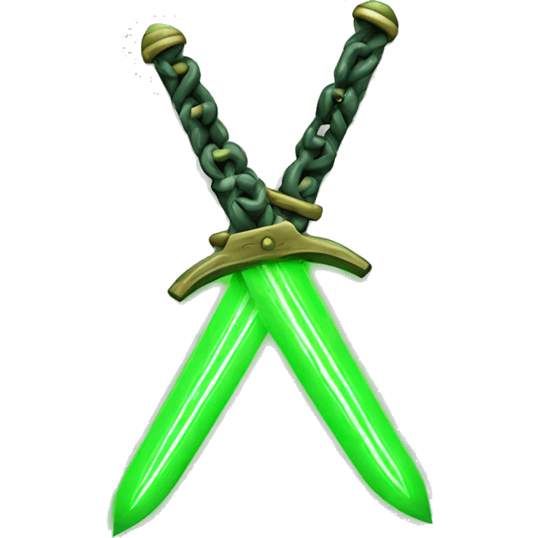 green neon swords attached by chain emoji