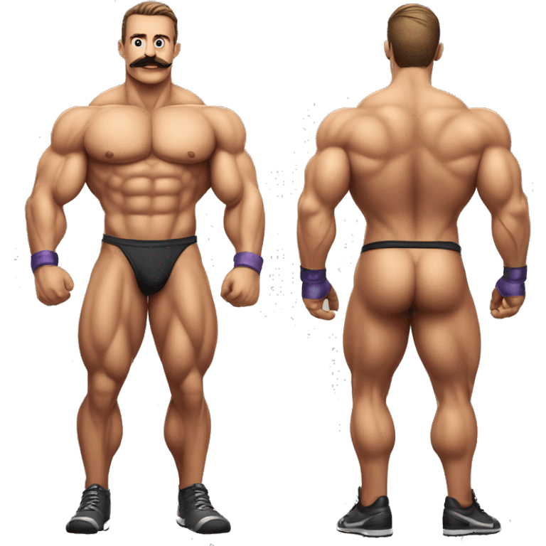 Muscular gay bodybuilder with mustache bikini realistic emoji